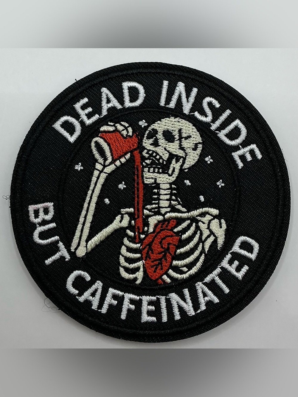 TACTICAL MORAL HOOK & LOOP PATCH SKELETON DEAD INSIDE BUT CAFFEINATED